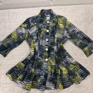 IC by Connie K Womens L Ribbed Ribbon Sheer Button Jacket Artsy Eclectic Bold